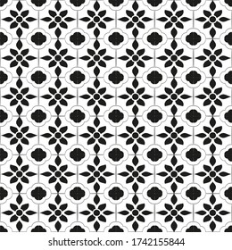 Geometric seamless tiles vector pattern. Monochrom seamless black design. Retro old mosaic tiles. Decorative textile background.