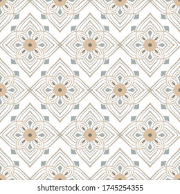 Geometric seamless tiles vector pattern. Mediterranean seamless gray and beige design. Portuguese or spanish retro old mosaic tiles. Decorative textile background.