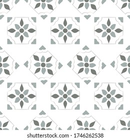 Geometric seamless tiles vector pattern. Mediterranean seamless gray design. Portuguese or spanish retro old mosaic tiles. Decorative textile background.