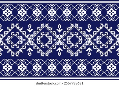 Geometric, seamless, traditional ethnic, thai pattern, fabric pattern for textiles, rugs, wallpaper, clothing, sarong, batik, wrapping, embroidery, print, background, cover, illustration, vector.
