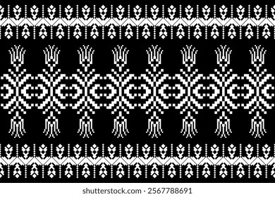 Geometric, seamless, traditional ethnic, thai pattern, fabric pattern for textiles, rugs, wallpaper, clothing, sarong, batik, wrapping, embroidery, print, background, cover, illustration, vector.
