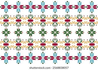 Geometric, seamless, traditional ethnic, thai pattern, fabric pattern for textiles, rugs, wallpaper, clothing, sarong, batik, wrapping, embroidery, print, background, cover, illustration, vector.
