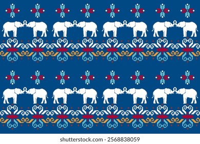 Geometric, seamless, traditional ethnic, thai pattern, fabric pattern for textiles, rugs, wallpaper, clothing, sarong, batik, wrapping, embroidery, print, background, cover, illustration, vector.
