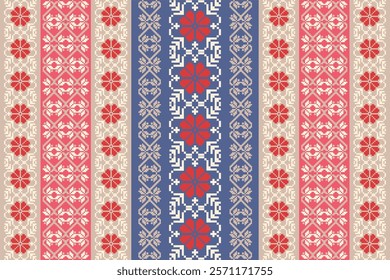 Geometric, seamless, traditional ethnic, thai pattern, fabric pattern for textiles, rugs, wallpaper, clothing, sarong, batik, wrapping, embroidery, print, background, cover, illustration, vector.
