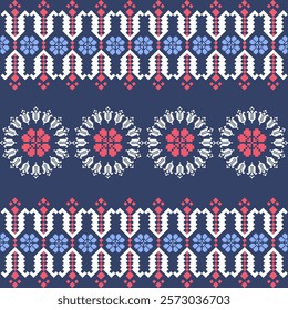 Geometric, seamless, traditional ethnic, thai pattern, fabric pattern for textiles, rugs, wallpaper, clothing, sarong, batik, wrapping, embroidery, print, background, cover, illustration, vector.
