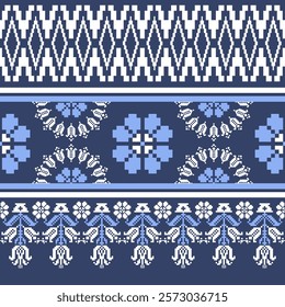 Geometric, seamless, traditional ethnic, thai pattern, fabric pattern for textiles, rugs, wallpaper, clothing, sarong, batik, wrapping, embroidery, print, background, cover, illustration, vector.
