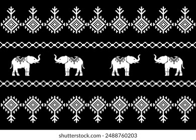 Geometric, seamless, traditional ethnic,elephants,thai, fabric pattern for textiles, rugs, wallpaper, clothing, sarong, batik, wrapping, embroidery, print, background, cover, illustration, vector.