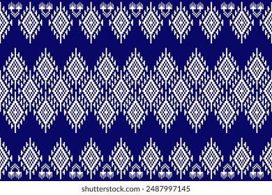 Geometric, seamless, traditional ethnic,thai, fabric pattern for textiles, rugs, wallpaper, clothing, sarong, batik, wrapping, embroidery, print, background, cover, blue pattern,illustration,vector