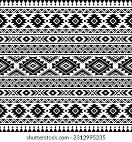 Patrón tribal geométrico sin fisuras en colores blanco y negro. Plantilla de impresión de estilo étnico azteca para diseño textil, tela, ropa, cortina, alfombra, batik, adorno, papel pintado, envoltura, papel.