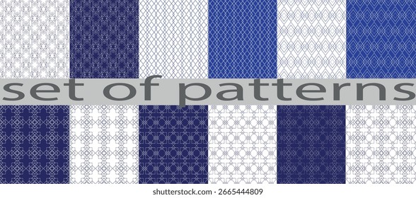 Conjunto geométrico inconsútil de dos colores de 12 patrones