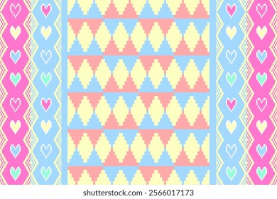 Geometric, seamless, Valentine day, love,valentine,LGBTQ,heart,pixel,fabric pattern for textiles, rugs, wallpaper, clothing, sarong, batik, wrapping, embroidery, print, background, cover, illustration