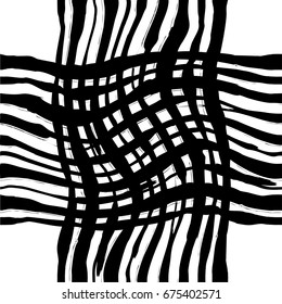 Geometric seamless vector brush painted shapes pattern. Black ink hand drawn doodle texture.