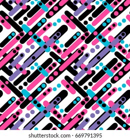   Geometric seamless vector diagonal shapes pattern. Memphis brush pen hand drawn doodle texture.