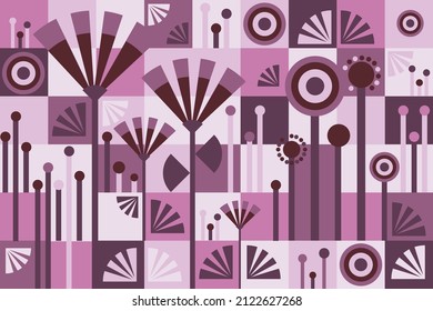 Geometric seamless vector flat pattern with plants and flowers - garden