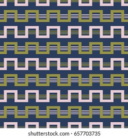 geometric  seamless vector pattern with colored stripes and zigzags on a dark blue background