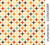 Geometric seamless vector pattern with colorful stars in retro colors