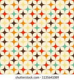 Geometric seamless vector pattern with colorful stars in retro colors