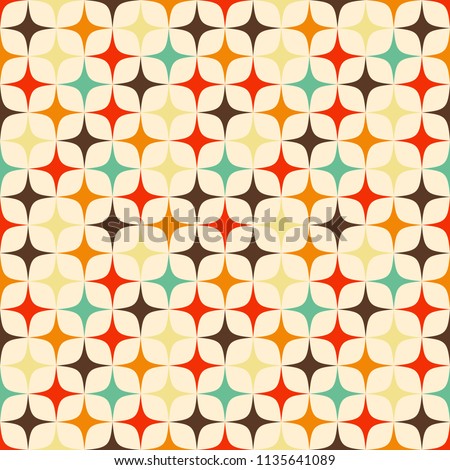 Geometric seamless vector pattern with colorful stars in retro colors