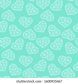 Geometric seamless vector pattern. Doodle heart with a pattern of Simple flowers . Hand drawing. Decorative surface background. Fashionable ornament.