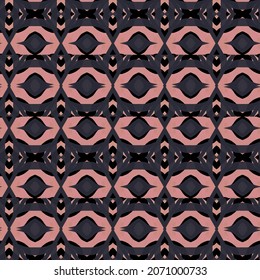 geometric seamless vector pattern intertwined into one beautiful motif pattern. black background mixed with pink motifs. can be used for wrapping, background, fabric