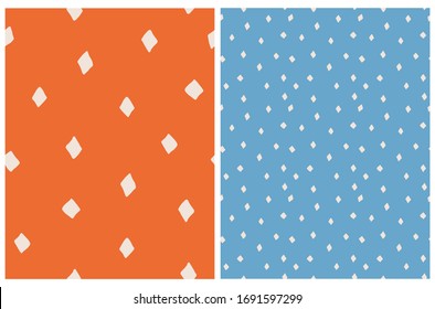 Geometric Seamless Vector Pattern with Off-White Spots Isolated on a Red and Blue Background. Simple Lovely Confetti Rain. Cute Diamond Vector Repeatable Design.