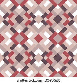 Geometric seamless vector pattern with red and violet triangles and squares. Endless abstract background
