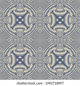 Geometric seamless vector pattern with symmetrical layered line shapes texture. Monochrome Vector graphic illustration for fashion, home decor and wrapping paper.