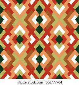 Geometric seamless vector pattern with triangles and squares in red and green colors. Endless abstract background for design