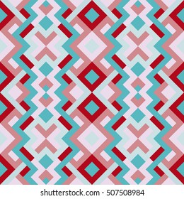 Geometric seamless vector pattern with triangles and squares. Endless abstract background for design in blue and rose colors