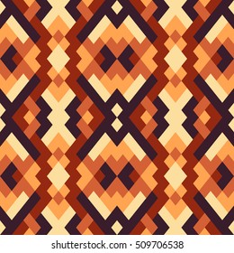 Geometric seamless vector pattern with triangles and squares in red and orange colors. Endless abstract background for design