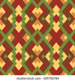 Geometric seamless vector pattern with triangles and squares. Endless abstract background for design in red, green and brown colors