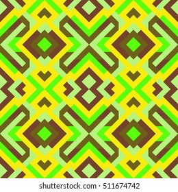 Geometric seamless vector pattern with triangles and squares. Endless abstract background for design in yellow, green and brown colors