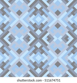 Geometric seamless vector pattern with triangles and squares. Endless abstract background for design in light grey and blue colors