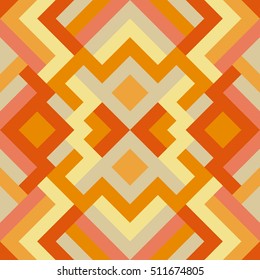 Geometric seamless vector pattern with triangles and squares. Endless abstract background for design in orange and yellow colors