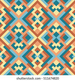 Geometric seamless vector pattern with triangles and squares. Abstract background for design in blue and yellow colors