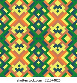 Geometric seamless vector pattern with triangles and squares. Endless abstract background for design in blue, green and yellow colors