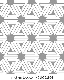Geometric seamless vector pattern. White, isolated on light gray background.
