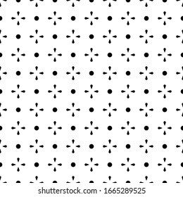 Geometric seamless white and black pattern. Isolated simple objects and points on background, abstract design. Modern minimal design. Vector illustration perfect for graphic design ,textiles, print.
