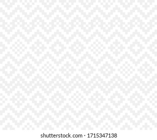 Geometric seamless white and gray pixel art pattern. Abstract diamond vector pattern. Simple vector illustration. Geometric zigzag design for fabric, wallpaper, textile
