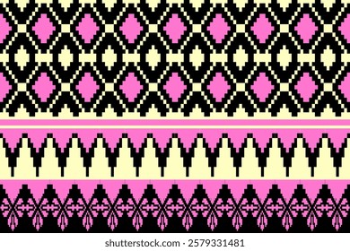 Geometric, seamless,pixel traditional ethnic, thai pattern, fabric pattern for textiles, rugs, wallpaper, clothing, sarong, batik, wrapping, embroidery, print, background, cover, illustration, vector.