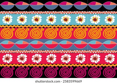 Geometric, seamless,pixel traditional ethnic, thai pattern, fabric pattern for textiles, rugs, wallpaper, clothing, sarong, batik, wrapping, embroidery, print, background, cover, illustration, vector.