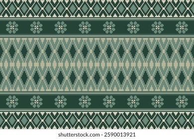 Geometric, seamless,pixel traditional ethnic, thai pattern, fabric pattern for textiles, rugs, wallpaper, clothing, sarong, batik, wrapping, embroidery, print, background, cover, illustration, vector.