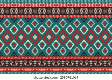 Geometric, seamless,pixel traditional ethnic, thai pattern, fabric pattern for textiles, rugs, wallpaper, clothing, sarong, batik, wrapping, embroidery, print, background, cover, illustration, vector.