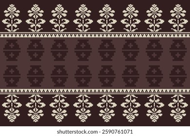 Geometric, seamless,pixel traditional ethnic, thai pattern, fabric pattern for textiles, rugs, wallpaper, clothing, sarong, batik, wrapping, embroidery, print, background, cover, illustration, vector.