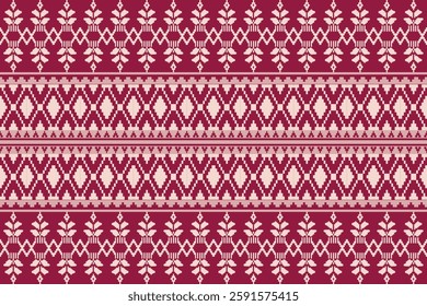 Geometric, seamless,pixel traditional ethnic, thai pattern, fabric pattern for textiles, rugs, wallpaper, clothing, sarong, batik, wrapping, embroidery, print, background, cover, illustration, vector.