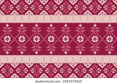 Geometric, seamless,pixel traditional ethnic, thai pattern, fabric pattern for textiles, rugs, wallpaper, clothing, sarong, batik, wrapping, embroidery, print, background, cover, illustration, vector.