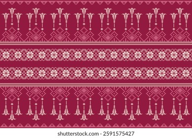 Geometric, seamless,pixel traditional ethnic, thai pattern, fabric pattern for textiles, rugs, wallpaper, clothing, sarong, batik, wrapping, embroidery, print, background, cover, illustration, vector.