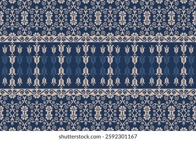 Geometric, seamless,pixel traditional ethnic, thai pattern, fabric pattern for textiles, rugs, wallpaper, clothing, sarong, batik, wrapping, embroidery, print, background, cover, illustration, vector.