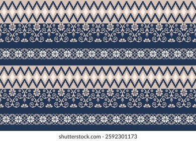 Geometric, seamless,pixel traditional ethnic, thai pattern, fabric pattern for textiles, rugs, wallpaper, clothing, sarong, batik, wrapping, embroidery, print, background, cover, illustration, vector.