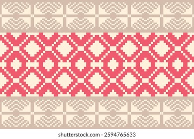 Geometric, seamless,pixel traditional ethnic, thai pattern, fabric pattern for textiles, rugs, wallpaper, clothing, sarong, batik, wrapping, embroidery, print, background, cover, illustration, vector.